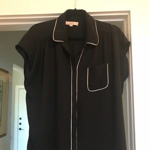 Black blouse with white piping